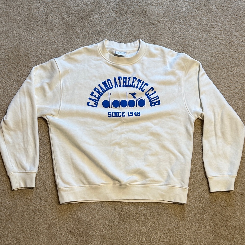 Diadora White Crewneck Sweater with Blue Logo